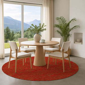 HomeRoots 8' Merlot and Green Abstract Geometric Round Rug - Washable, UV-Protected, Pet-Friendly Design! 701933