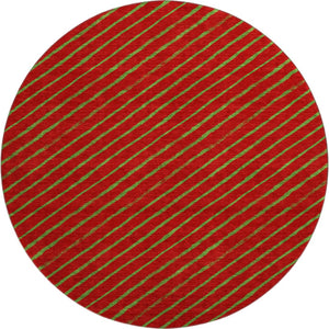 HomeRoots 8' Merlot and Green Abstract Geometric Round Rug - Washable, UV-Protected, Pet-Friendly Design! 701933
