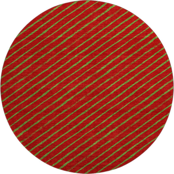 HomeRoots 8' Merlot and Green Abstract Geometric Round Rug - Washable, UV-Protected, Pet-Friendly Design! 701933