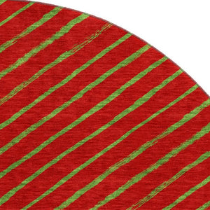 HomeRoots 8' Merlot and Green Abstract Geometric Round Rug - Washable, UV-Protected, Pet-Friendly Design! 701933