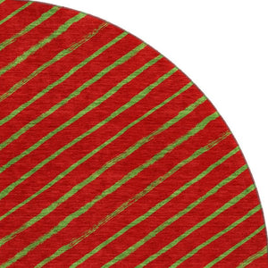 HomeRoots 8' Merlot and Green Abstract Geometric Round Rug - Washable, UV-Protected, Pet-Friendly Design! 701933