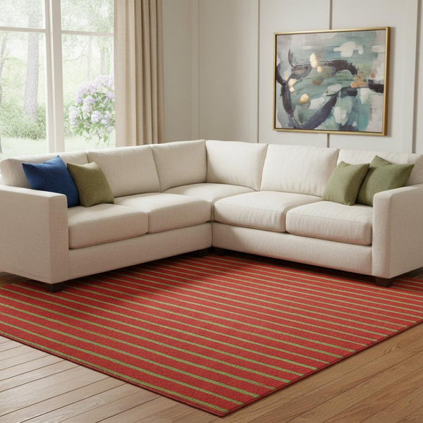 HomeRoots 8' X 10' Stylish Merlot & Green Abstract Geometric Area Rug – Washable, UV-Protected, Stain-Resistant! 701934