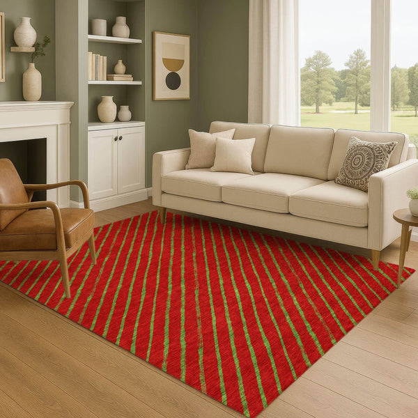 HomeRoots 10' X 14' Merlot & Green Abstract Geometric Area Rug – Washable, UV-Protected, Perfect for Busy Homes! 701936