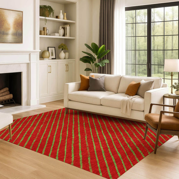 HomeRoots 10' X 14' Merlot & Green Abstract Geometric Area Rug – Washable, UV-Protected, Perfect for Busy Homes! 701936