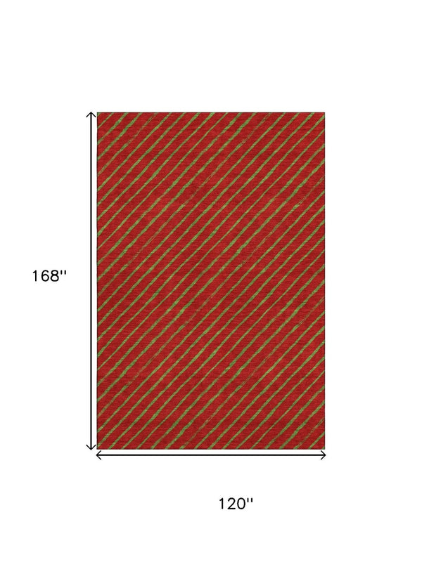 HomeRoots 10' X 14' Merlot & Green Abstract Geometric Area Rug – Washable, UV-Protected, Perfect for Busy Homes! 701936