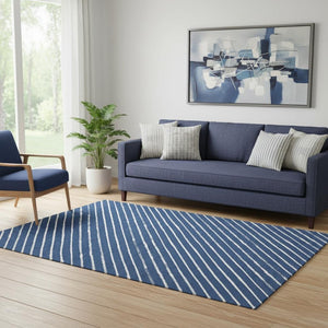 HomeRoots 5' X 8' Navy Blue & Ivory Abstract Geometric Area Rug - Washable, UV Protected, Non-Slip Design 701938