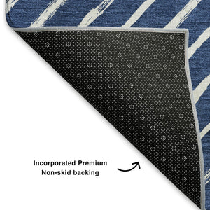 HomeRoots 5' X 8' Navy Blue & Ivory Abstract Geometric Area Rug - Washable, UV Protected, Non-Slip Design 701938