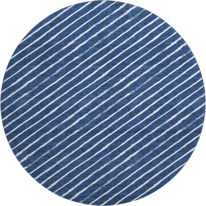 HomeRoots 8' Navy Blue and Ivory Geometric Round Rug - Washable, UV Protected, Non-Slip, Perfect for Any Room 701939