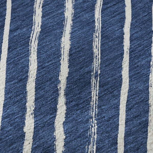 HomeRoots 8' Navy Blue and Ivory Geometric Round Rug - Washable, UV Protected, Non-Slip, Perfect for Any Room 701939