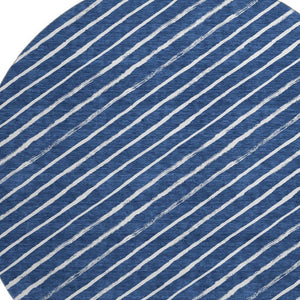 HomeRoots 8' Navy Blue and Ivory Geometric Round Rug - Washable, UV Protected, Non-Slip, Perfect for Any Room 701939