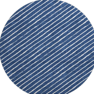 HomeRoots 8' Navy Blue and Ivory Geometric Round Rug - Washable, UV Protected, Non-Slip, Perfect for Any Room 701939