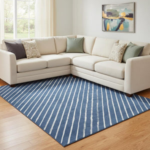 HomeRoots 8' X 10' Navy Blue & Ivory Abstract Geometric Washable Area Rug – Durable, Stylish & UV Protected! 701940