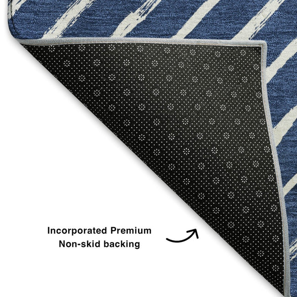 HomeRoots 8' X 10' Navy Blue & Ivory Abstract Geometric Washable Area Rug – Durable, Stylish & UV Protected! 701940