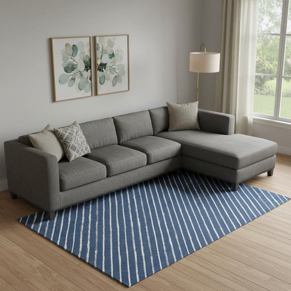 HomeRoots 9' X 12' Navy Blue & Ivory Abstract Geometric Area Rug – Washable, Stain Resistant & UV Protected 701941