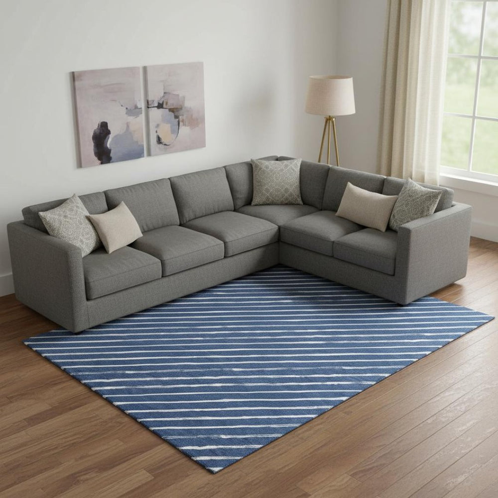 HomeRoots 10' x 14' Navy Blue & Ivory Abstract Geometric Area Rug - Washable, UV-Protected, Stylish & Durable! 701942