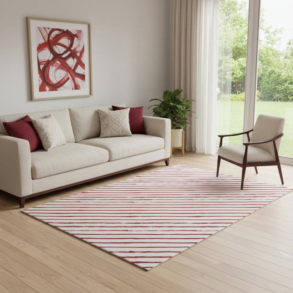 HomeRoots 5' X 8' Red And White Abstract Geometric Area Rug - Washable, UV-Protected, Non-Slip & Stylish! 701944