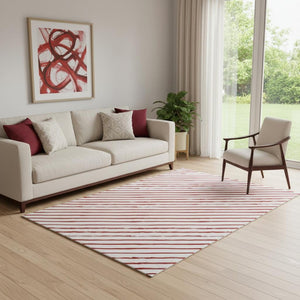 HomeRoots 5' X 8' Red And White Abstract Geometric Area Rug - Washable, UV-Protected, Non-Slip & Stylish! 701944