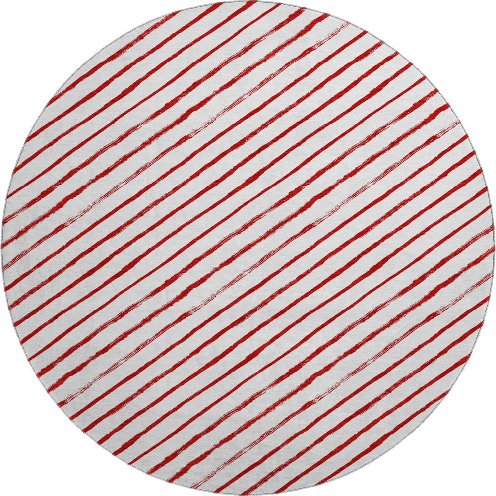 HomeRoots 8' Red And White Abstract Geometric Round Rug - Washable, UV Protected, Stylish & Durable Home Accent 701945