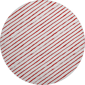 HomeRoots 8' Red And White Abstract Geometric Round Rug - Washable, UV Protected, Stylish & Durable Home Accent 701945