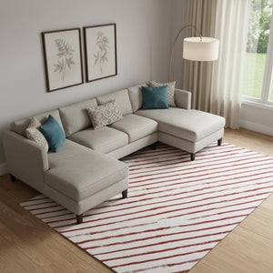 HomeRoots 9' X 12' Bold Red and White Abstract Geometric Washable Area Rug with UV Protection for Homes 701947