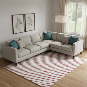 HomeRoots 10' X 14' Red And White Geometric Area Rug - Washable, Stain-Resistant, UV Protected for Durability! 701948