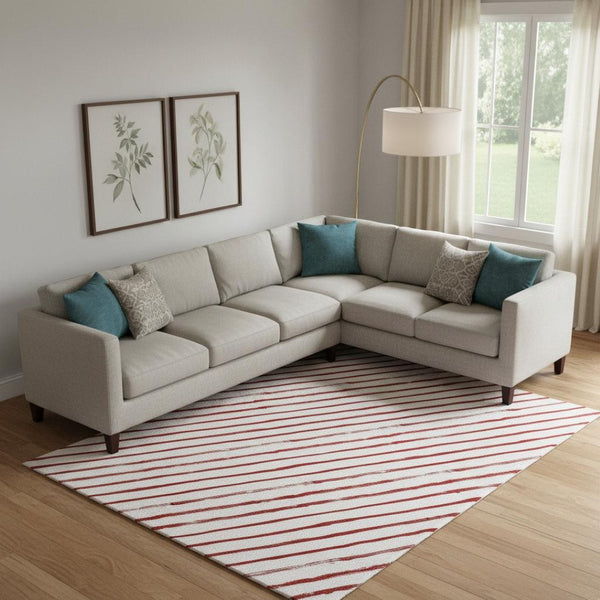 HomeRoots 10' X 14' Red And White Geometric Area Rug - Washable, Stain-Resistant, UV Protected for Durability! 701948