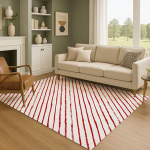 HomeRoots 10' X 14' Red And White Geometric Area Rug - Washable, Stain-Resistant, UV Protected for Durability! 701948