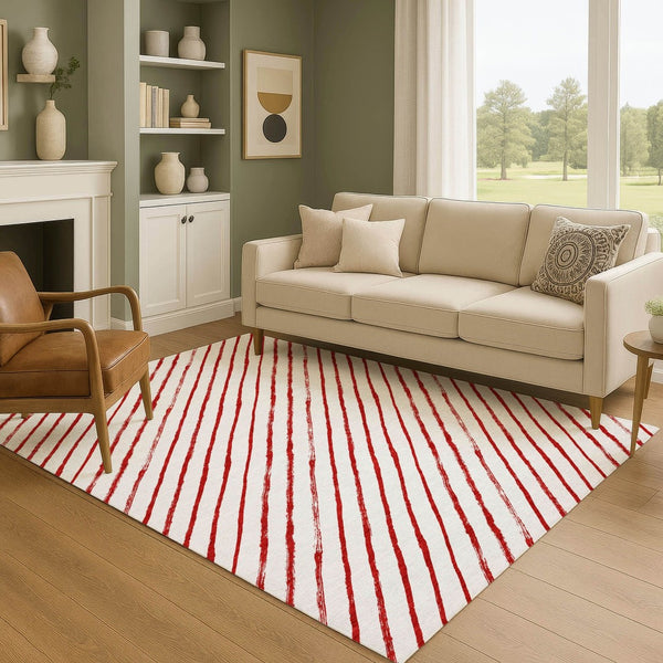 HomeRoots 10' X 14' Red And White Geometric Area Rug - Washable, Stain-Resistant, UV Protected for Durability! 701948