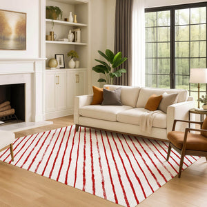 HomeRoots 10' X 14' Red And White Geometric Area Rug - Washable, Stain-Resistant, UV Protected for Durability! 701948