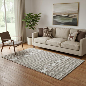 HomeRoots 5' Brown & Ivory Abstract Geometric Area Rug - Washable, UV-Protected, Non-Slip, Stain-Resistant Design 701950