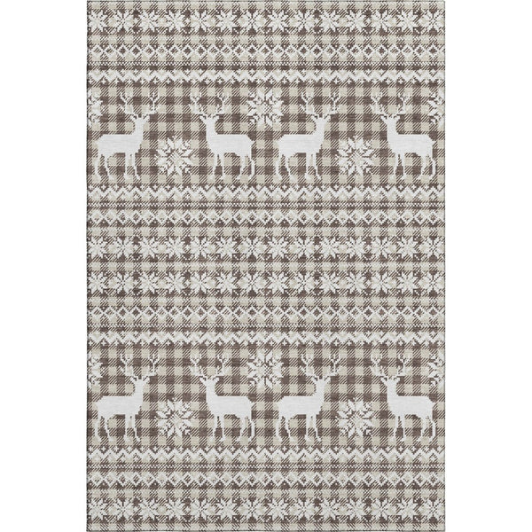 HomeRoots 5' Brown & Ivory Abstract Geometric Area Rug - Washable, UV-Protected, Non-Slip, Stain-Resistant Design 701950