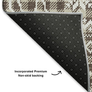 HomeRoots 5' Brown & Ivory Abstract Geometric Area Rug - Washable, UV-Protected, Non-Slip, Stain-Resistant Design 701950