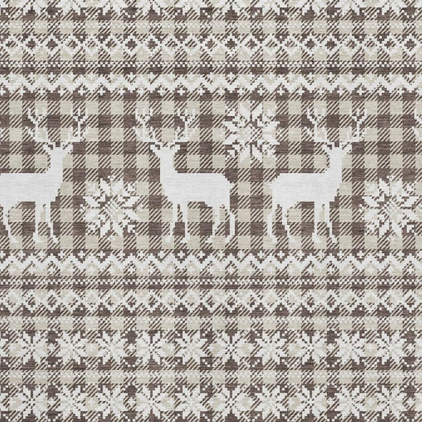 HomeRoots 5' Brown & Ivory Abstract Geometric Area Rug - Washable, UV-Protected, Non-Slip, Stain-Resistant Design 701950