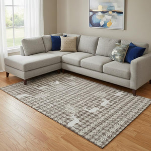 HomeRoots 8' X 10' Stylish Brown & Ivory Abstract Geometric Washable Rug with UV Protection for High-Traffic Areas 701952