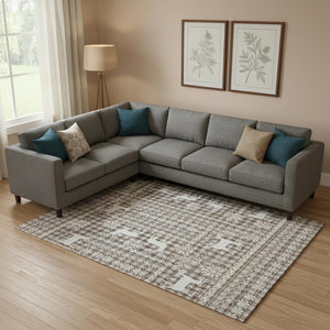 HomeRoots 10' X 14' Brown And Ivory Geometric Washable Area Rug - Stylish, Durable & UV Protected for Homes 701954