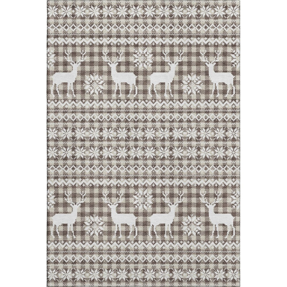 HomeRoots 10' X 14' Brown And Ivory Geometric Washable Area Rug - Stylish, Durable & UV Protected for Homes 701954