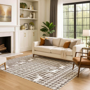 HomeRoots 10' X 14' Brown And Ivory Geometric Washable Area Rug - Stylish, Durable & UV Protected for Homes 701954
