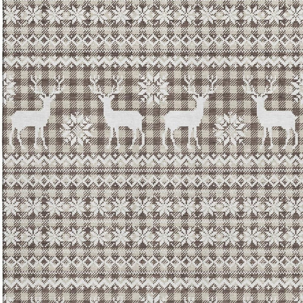 HomeRoots 10' X 14' Brown And Ivory Geometric Washable Area Rug - Stylish, Durable & UV Protected for Homes 701954