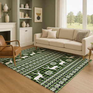 HomeRoots 5' X 8' Stylish Green Ivory Black Abstract Geometric Washable Area Rug with UV Protection & Durability 701956