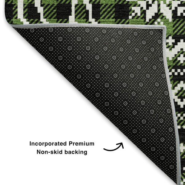 HomeRoots 5' X 8' Stylish Green Ivory Black Abstract Geometric Washable Area Rug with UV Protection & Durability 701956