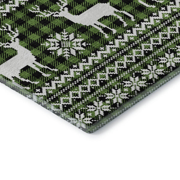HomeRoots 5' X 8' Stylish Green Ivory Black Abstract Geometric Washable Area Rug with UV Protection & Durability 701956