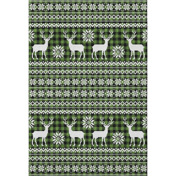 HomeRoots 5' X 8' Stylish Green Ivory Black Abstract Geometric Washable Area Rug with UV Protection & Durability 701956