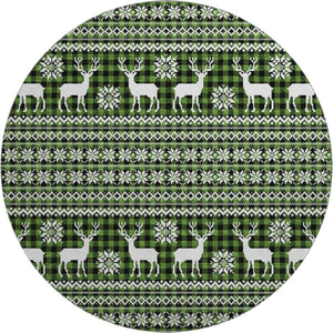 HomeRoots 8' Bold Abstract Geometric Round Rug in Green, Ivory & Black - Washable, UV-Protected & Durable! 701957