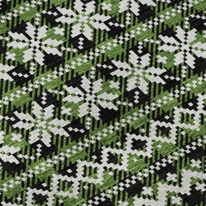 HomeRoots 8' Bold Abstract Geometric Round Rug in Green, Ivory & Black - Washable, UV-Protected & Durable! 701957