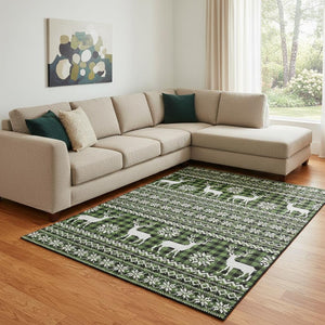 HomeRoots 8' X 10' Modern Green Ivory Black Abstract Geometric Washable Rug with UV Protection & Durability 701958