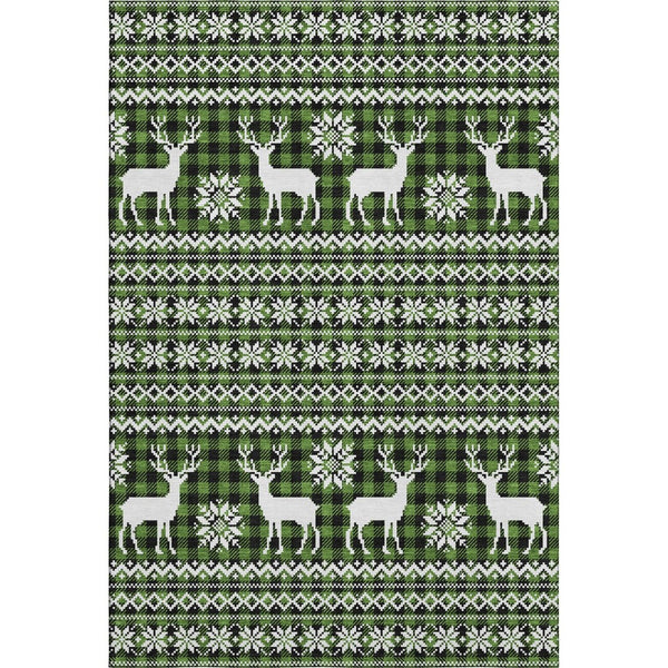 HomeRoots 8' X 10' Modern Green Ivory Black Abstract Geometric Washable Rug with UV Protection & Durability 701958