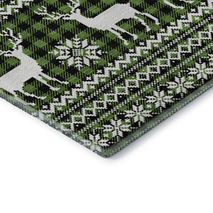 HomeRoots 8' X 10' Modern Green Ivory Black Abstract Geometric Washable Rug with UV Protection & Durability 701958
