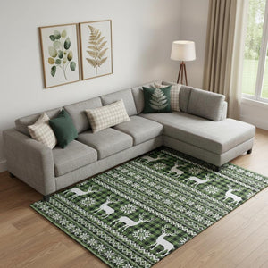 HomeRoots 9' X 12' Bold Geometric Area Rug in Green, Ivory & Black - Washable, UV-Protected & Stain-Resistant 701959