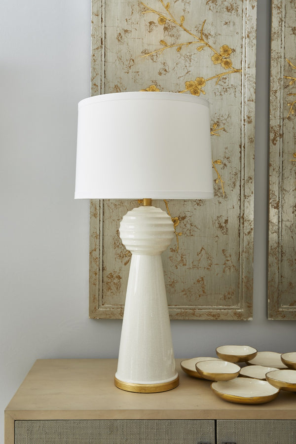 Chelsea House Bianco Italian Ceramic Table Lamp With Cream Crackle Glaze And Gold Leaf Accents — 34.5" Tall Statement Piece 70196