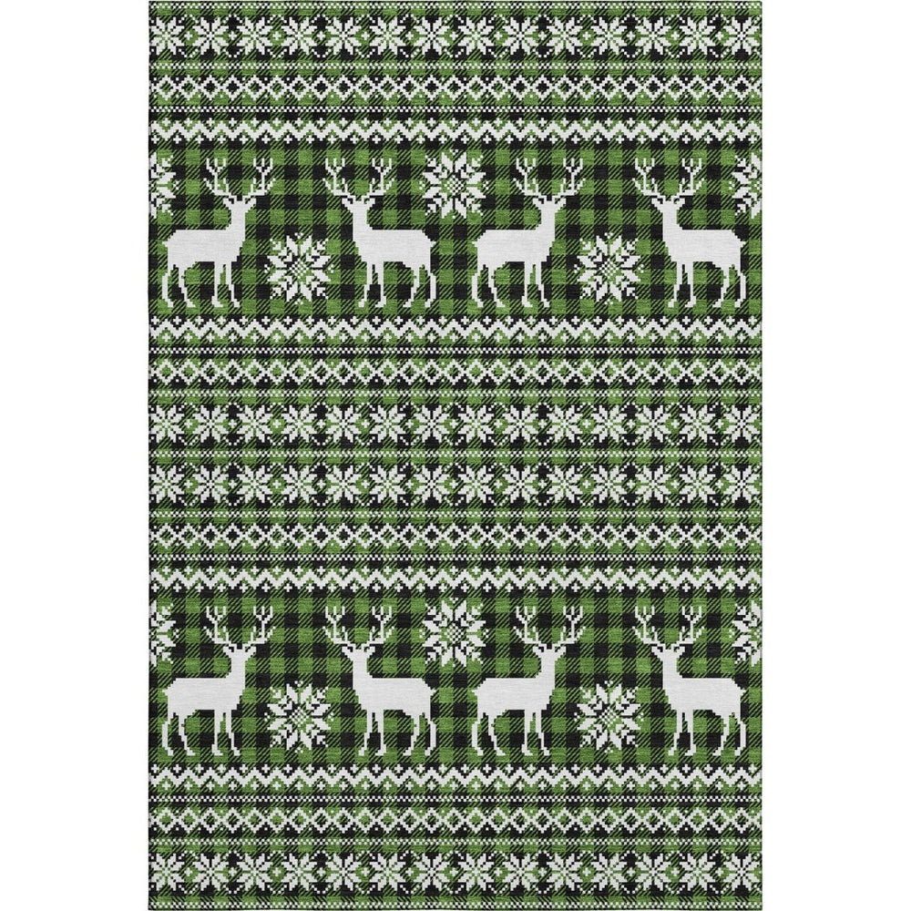HomeRoots 10' X 14' Washable Area Rug with UV Protection – Bold Green, Ivory, and Black Geometric Design for Homes 701960